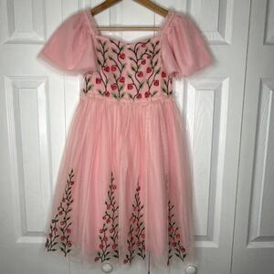JessaKae Berry Garden Dress‎ 8Y Pink Tulle Strawberry Embroidered Cottagecore